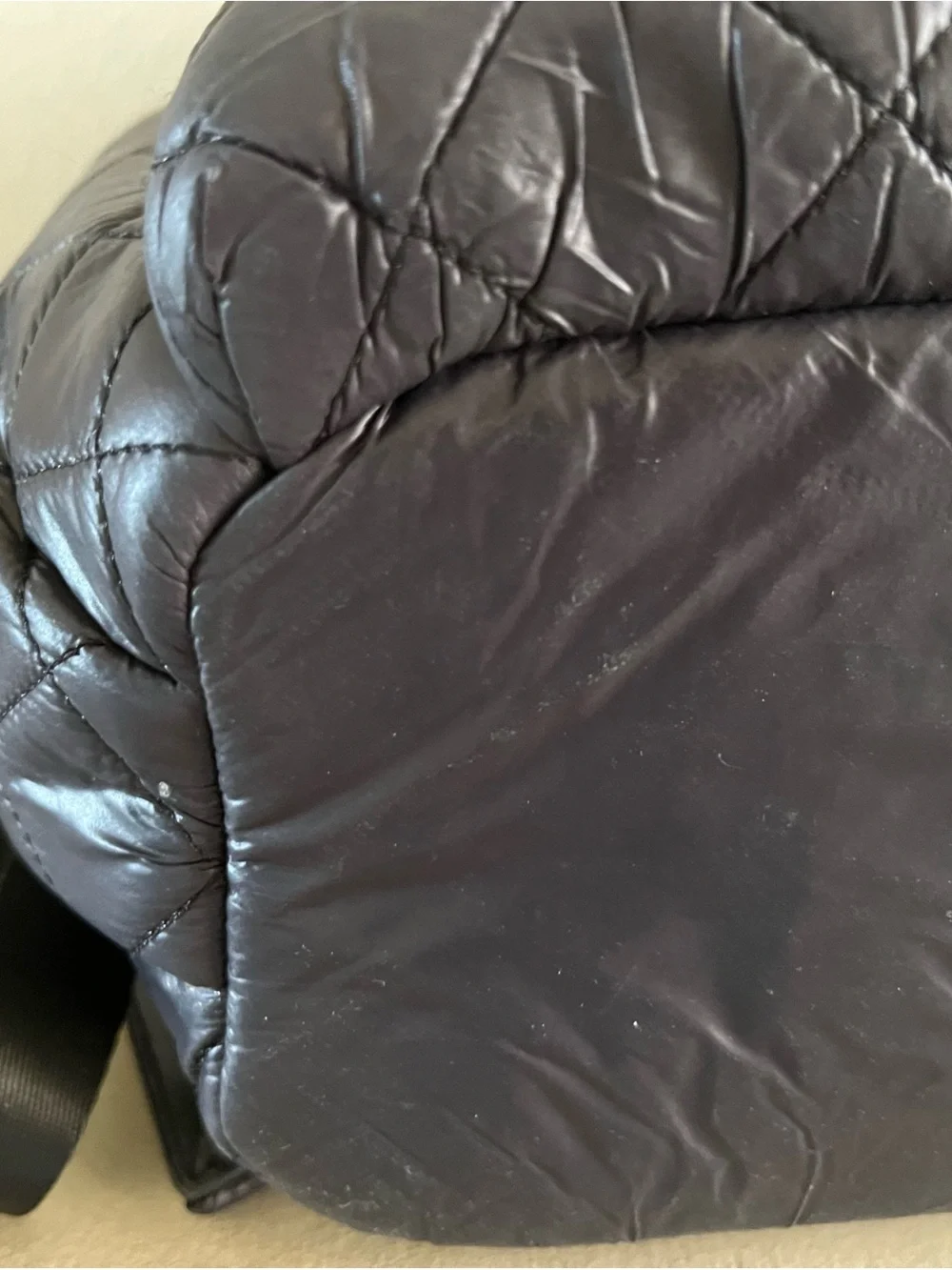 Joan & David Quilted Black Nylon Backpack with Gold Accents